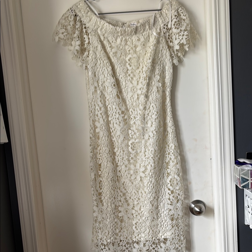 BEBE Elegant Lace Off-Shoulder Dress